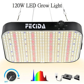 FECiDA 120W Dimmable Grow Tent Light UV-IR Included Ideal Full Spectrum LED for Indoor Plants Daisy Chain Function & Quiet Build-in Fan - Imported from UK